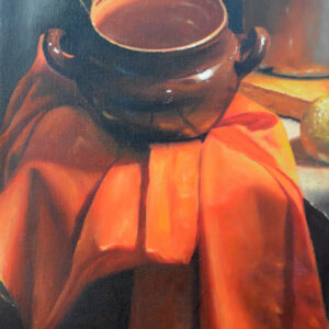 Pot on orange fabrick