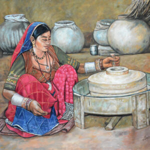 Woman with hand Floor Mill